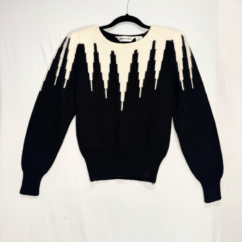 Vtg 80s Angora/wool Black/white Crewneck Sweater-Christina Grant